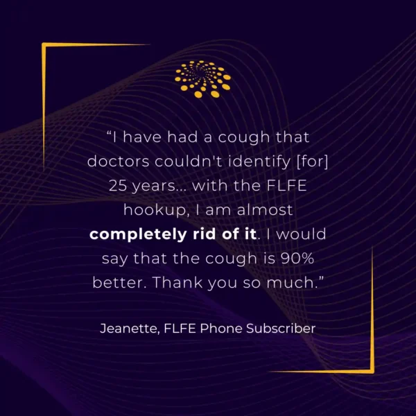 A purple background with gold frame and text.